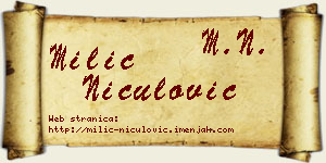 Milić Niculović vizit kartica